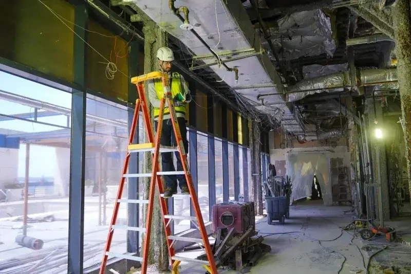 Busy commercial building interior construction project
