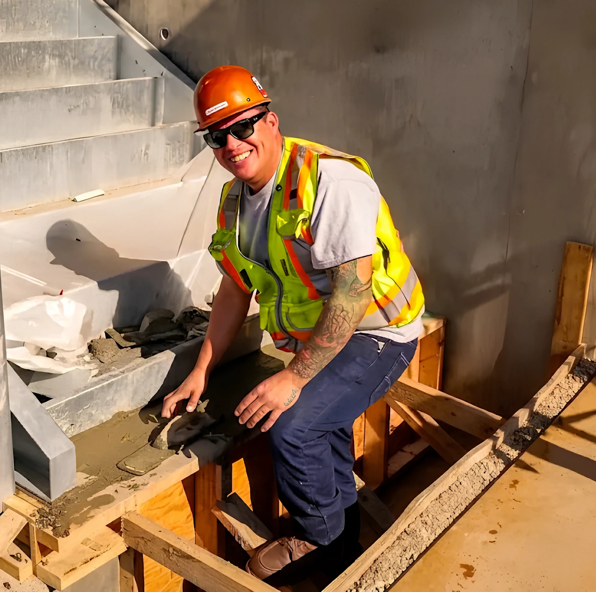 Hands On Labor worker preparing concrete foundation for residential home build