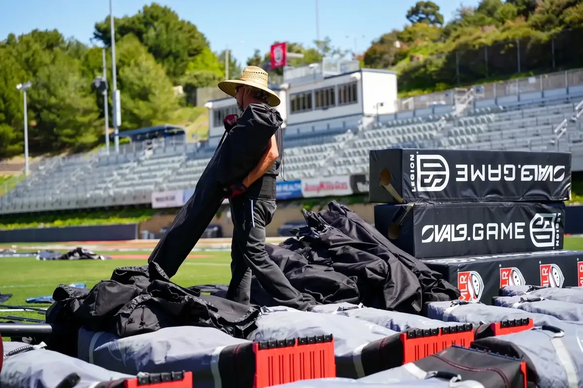 Hands On Labor crew loading in equipment at a stadium event