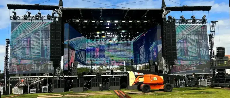 Concert stage setup with Hands On Labor crew